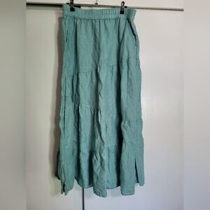 Rachel Zoe Teal Tiered Maxi Skirt, 100% Linen